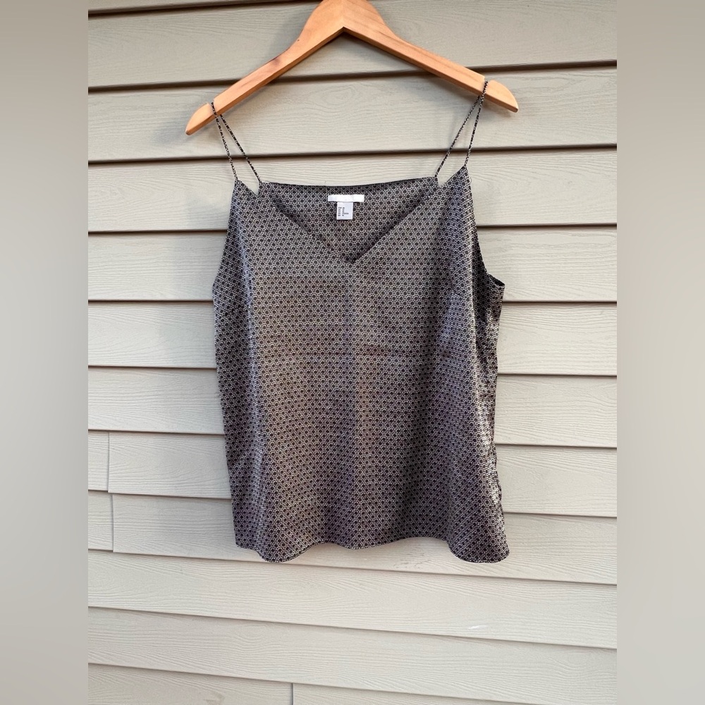 H&M Silky camisole thin strap top. Black with silver /white tones - Size 10